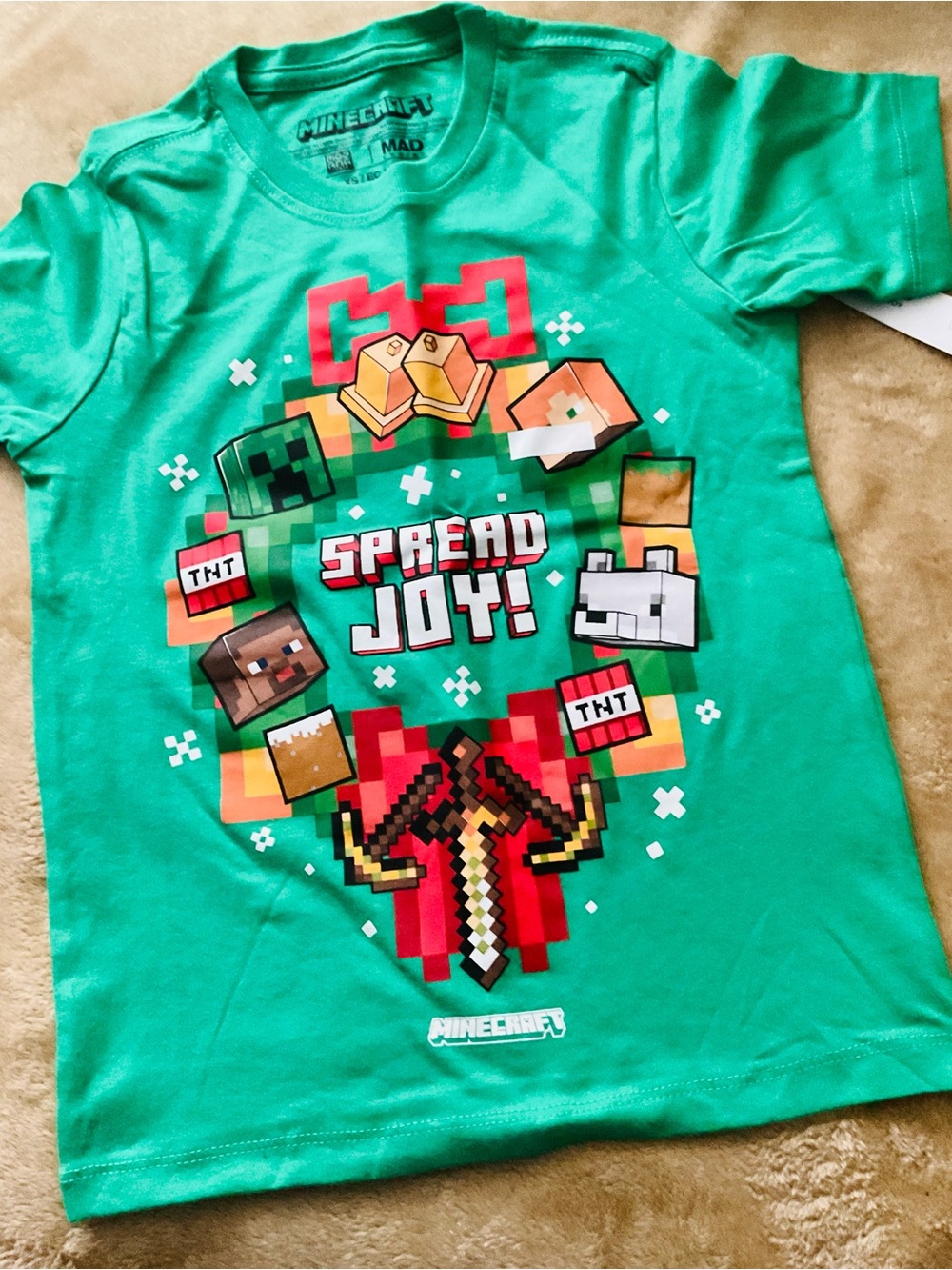 🆕💚🆒 Minecraft Kids' Green 'Spread Joy!' Short Sleeve Tee XS 4/5